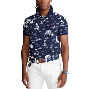 Polo Ralph Lauren Men's Classic Fit Shirt Size 2XLT Navy Beach Surf Print